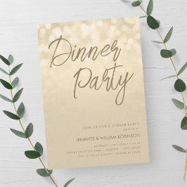 Invitación Luces de Champagne Dorado Script Fiesta de Cena 