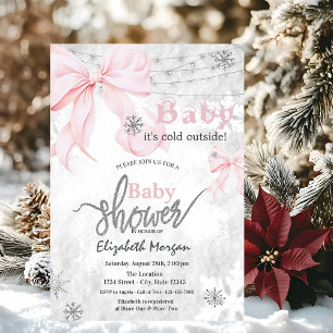 Invitación Luces de Cinta de Copos de Nieve con Lazo Rosa par