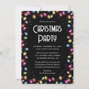 Invitación Luces de colores de nieve Fiesta de Navidad Negra