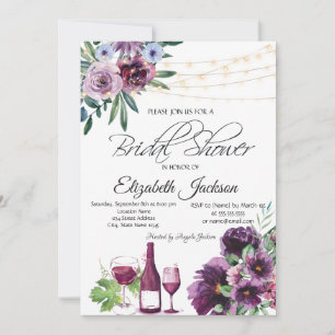 Invitación Luces de Copa de Vino Flores Violeta Despedida de
