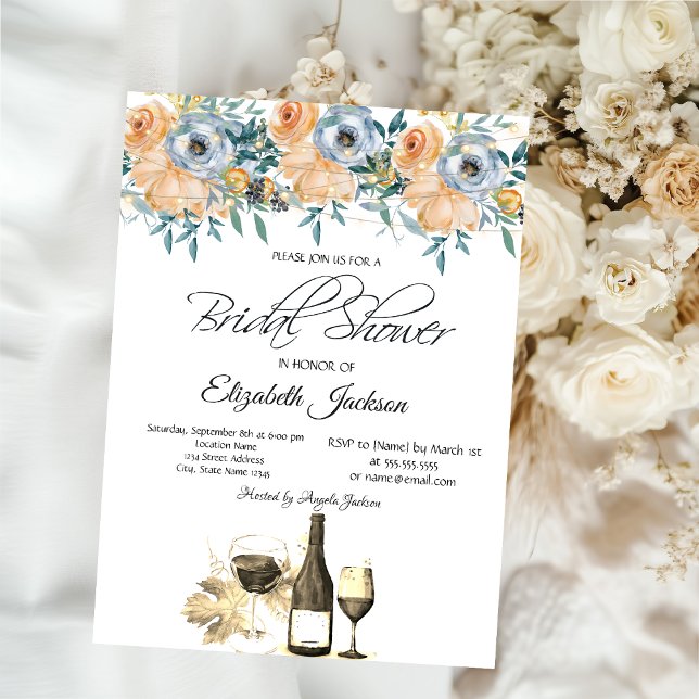 Invitación Luces de Copa de Vino Rosas Azul Polvoriento Despe (Subido por el creador)