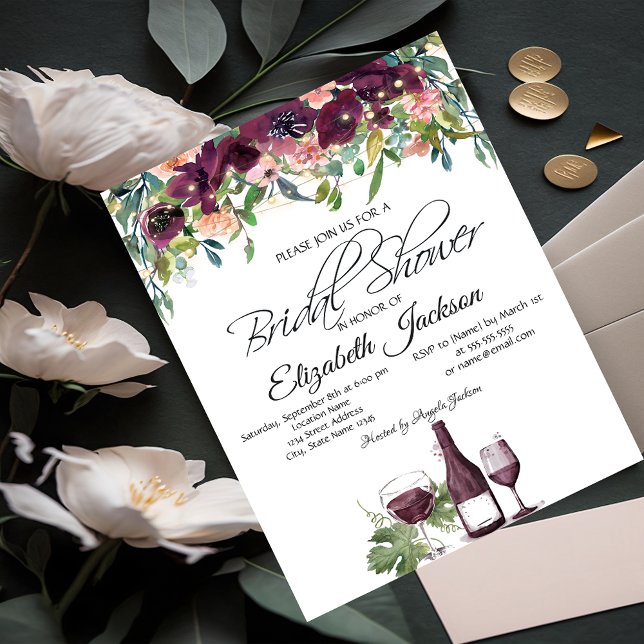 Invitación Luces de Copa de Vino Rosas Borgoña Despedida de S (Subido por el creador)