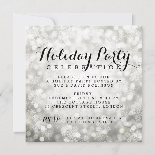 Invitación Luces de copo de nieve resplandecientes de fiesta  (Anverso)