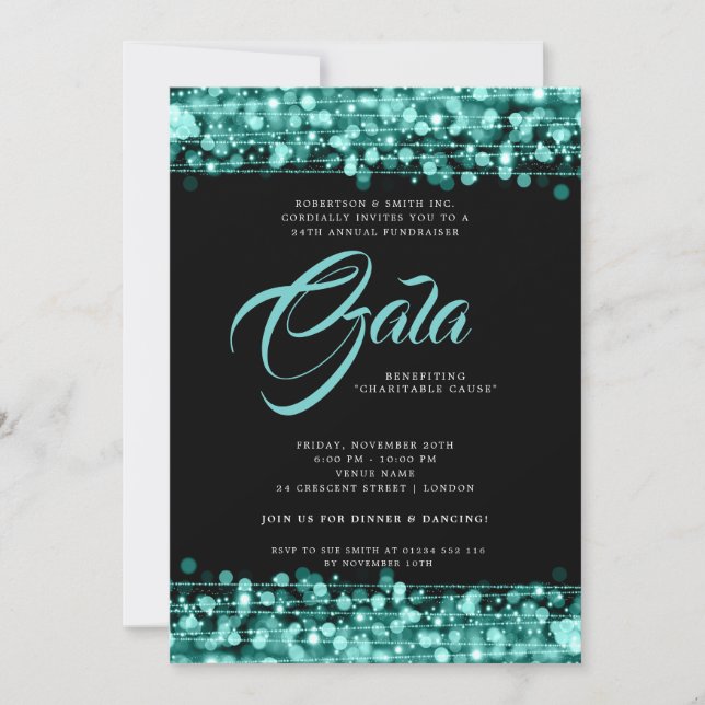 Invitación Luces de cristal Verde azulado de la bola de gala  (Anverso)