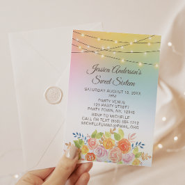 Invitación Luces de cuerda al atardecer con buquet floral dul