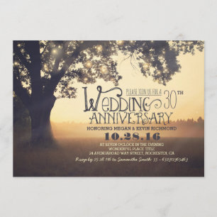Invitación luces de cuerda árbol aniversario de boda rústico