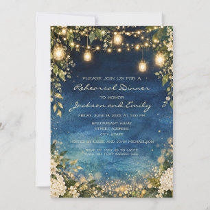 Invitación Luces de Cuerda Azul Marino Cena de Ensayo de Jard