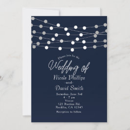 Invitación Luces de Cuerda Azules Boda Chic Moderna