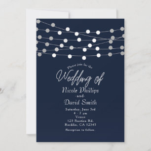 Invitación Luces de Cuerda Azules Boda Chic Moderna