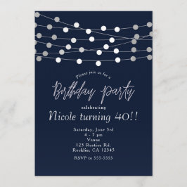 Invitación Luces de Cuerda Azules Fiesta de Cumpleaños Modern