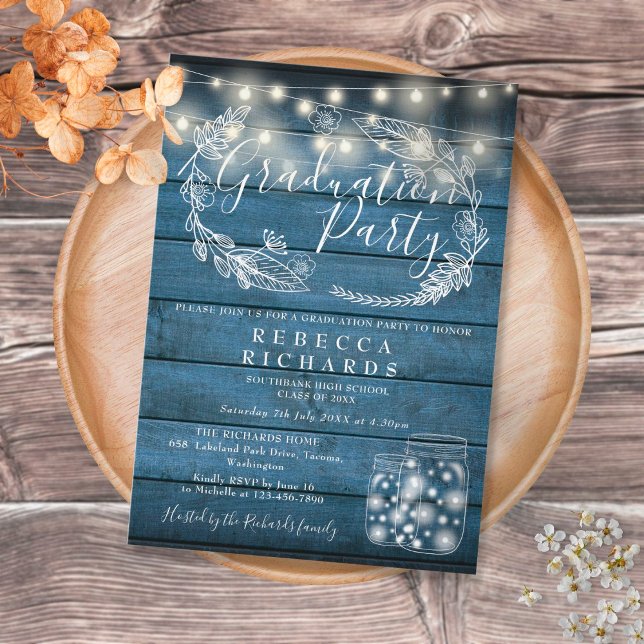 Invitación Luces de Cuerda Azules Frascos de Mason Fiesta de  (Subido por el creador)