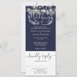 Invitación Luces de Cuerda Azules Marinos Todo en Uno para Bo