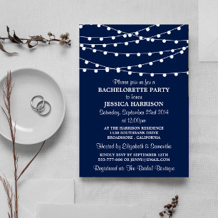 Invitación Luces de Cuerda Azules Modernas para Fiesta de Des