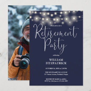 Invitación Luces de Cuerda Azules Oscuro Foto Fiesta de Jubil