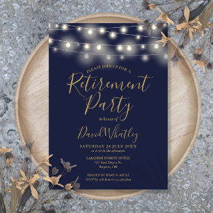 Invitación Luces de Cuerda Azules y Doradas para Fiesta de Ju