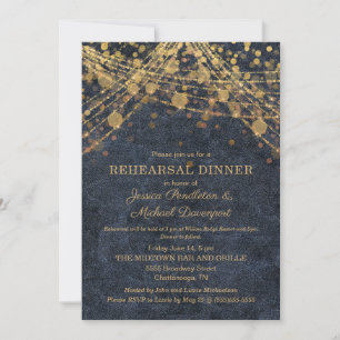 Invitación Luces de Cuerda Azules y Doradas Rustic Glam para