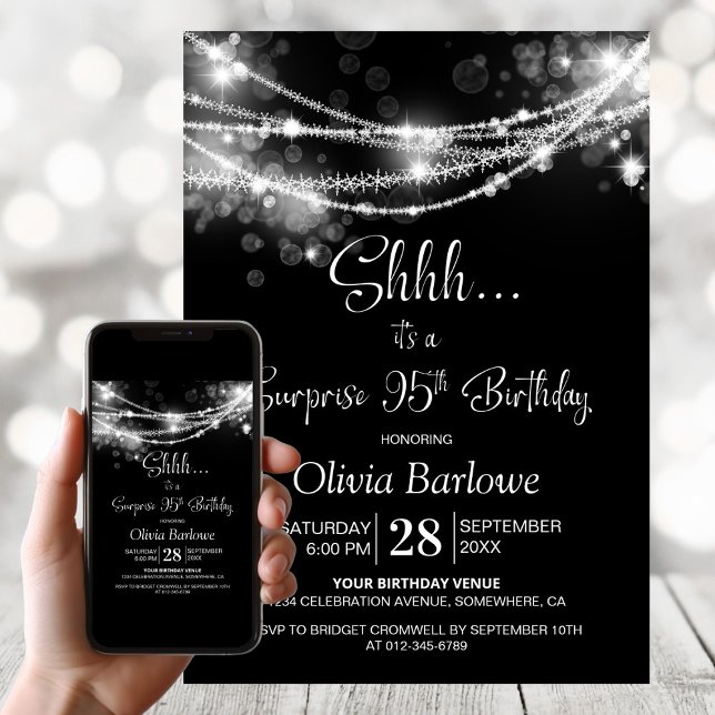 Invitación Luces de Cuerda Blanca Sorpresa Cumpleaños 95 (Subido por el creador)