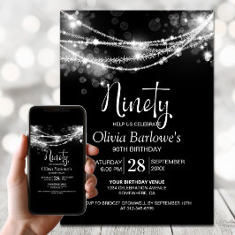 Invitación Luces de Cuerda Blancas Fiesta de Cumpleaños 90 Ne