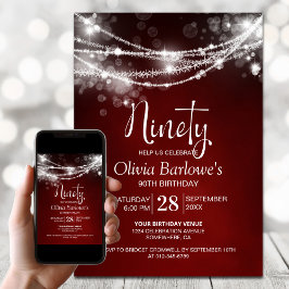 Invitación Luces de Cuerda Blancas Fiesta de Cumpleaños 90 Ro