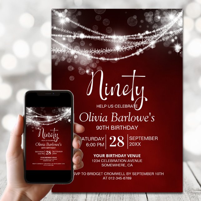 Invitación Luces de Cuerda Blancas Fiesta de Cumpleaños 90 Ro (Subido por el creador)