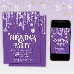 Invitación Luces de Cuerda Blancas Moradas Fiesta de Navidad