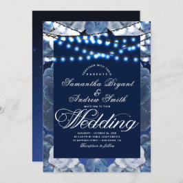 Invitación Luces de cuerda Boda elegante azul