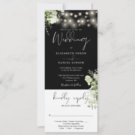 Invitación Luces de Cuerda Bodas en Blanco y Negro Todo en Un