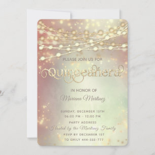 Invitación Luces de cuerda brillan de oro