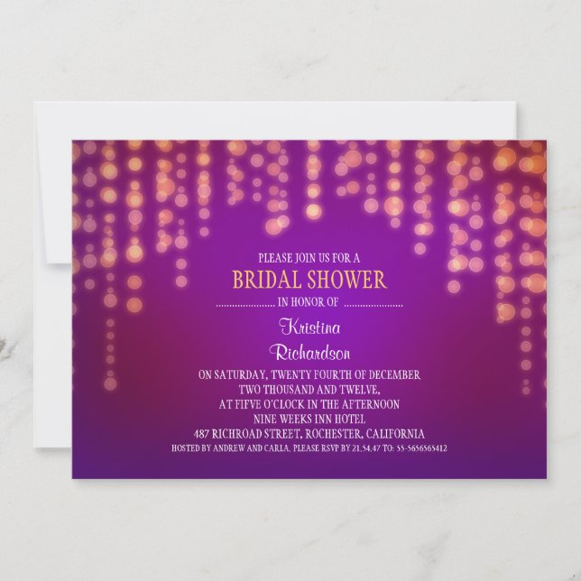 Invitación luces de cuerda brillantemente purpurina ducha de  (Anverso)