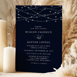 Invitación Luces de Cuerda Brillantes Elegante Boda Azul Mari