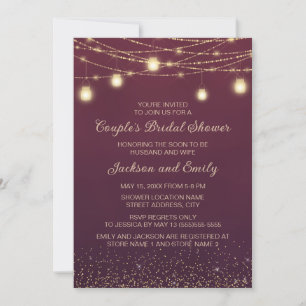 Invitación Luces de Cuerda Burgundy para la Ducha Nupcial de 