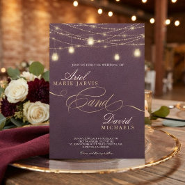 Invitación Luces de Cuerda Burgundy Rústicas Bodas Románticas