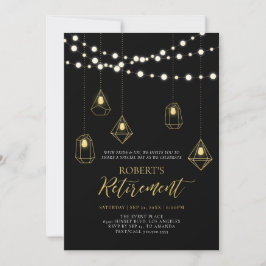 Invitación Luces de Cuerda Chic Doradas y Negras Fiesta de Ju