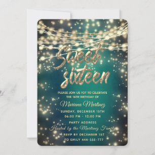 Invitación Luces de cuerda chispeante de oro esmeralda verde