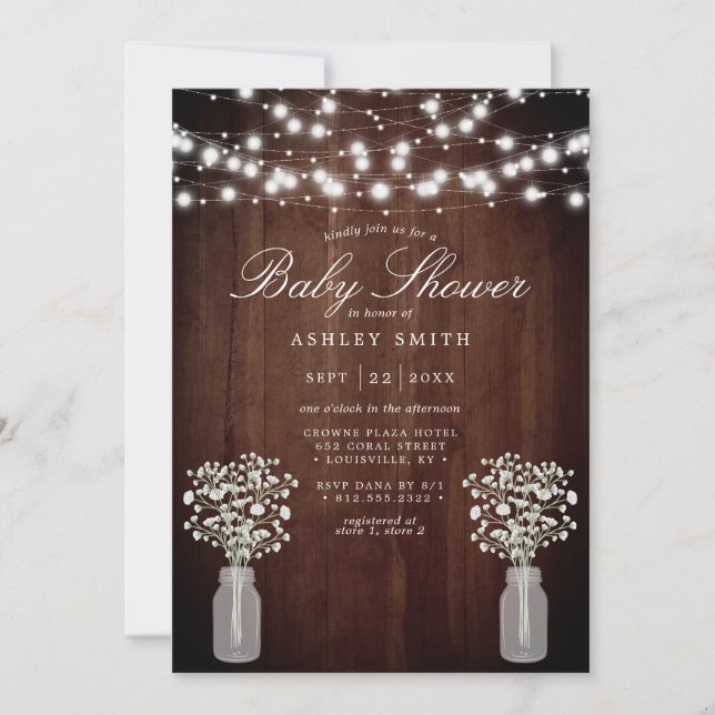 Invitación Luces de Cuerda de Aliento de Bebé Baño de Bebé Rú (Anverso)