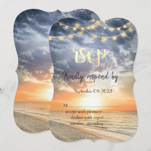 Invitación Luces de cuerda de amanecer en la playa con concha