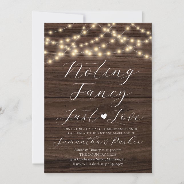 Invitación Luces de Cuerda de Amor Rústico Sin Adornos  (Anverso)