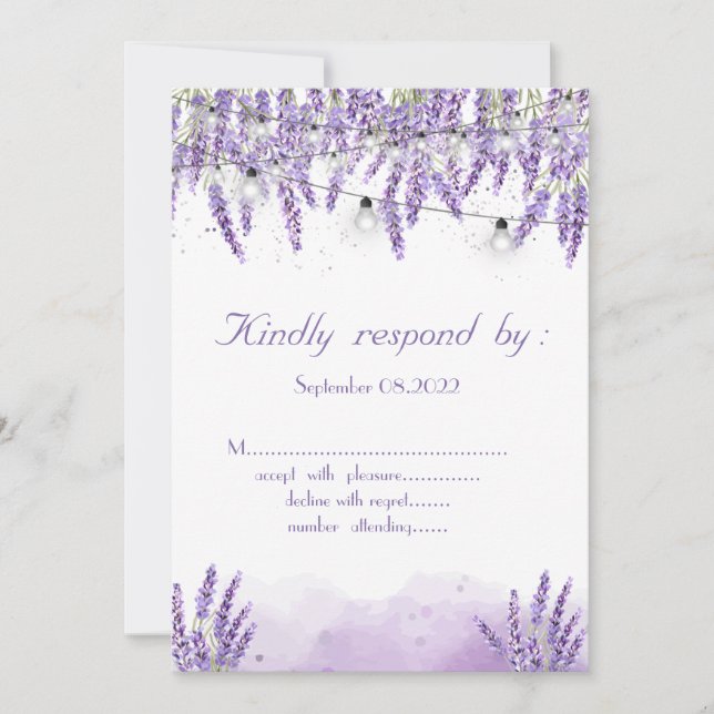 Invitación Luces de Cuerda de Aquarela Lavanda (Anverso)