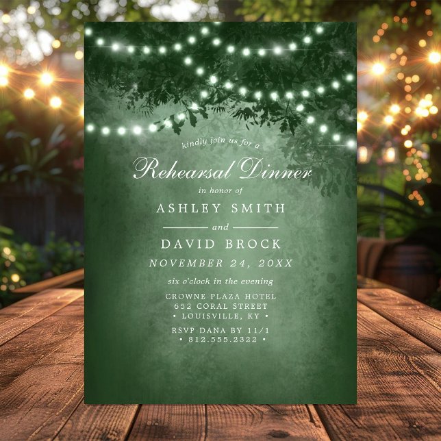 Invitación Luces de Cuerda de Árbol Rústico Verde Cena de Ens (Subido por el creador)