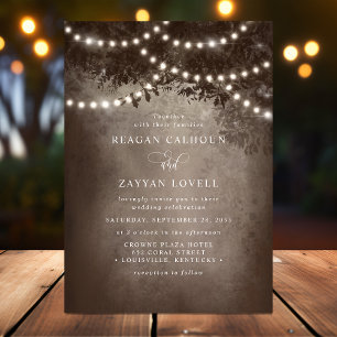 Invitación Luces de Cuerda de Árbol Soñadoras Rústicas Marron