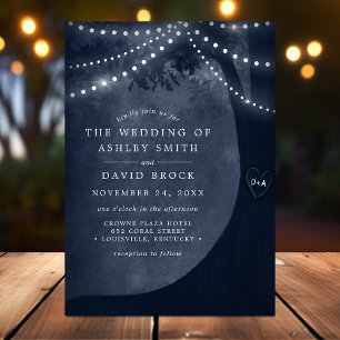 Invitación Luces de Cuerda de Árbol Tallado Rústico Boda Azul