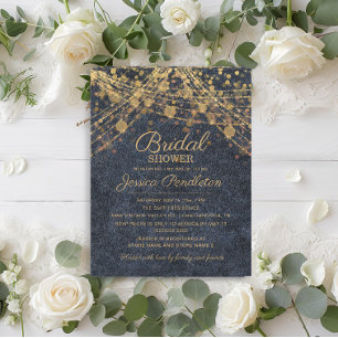Invitación Luces de Cuerda de Azul Mezclilla Rústico Bodas de