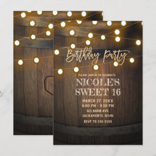 Invitación Luces de Cuerda de Barril de Madera Rústica Fiesta
