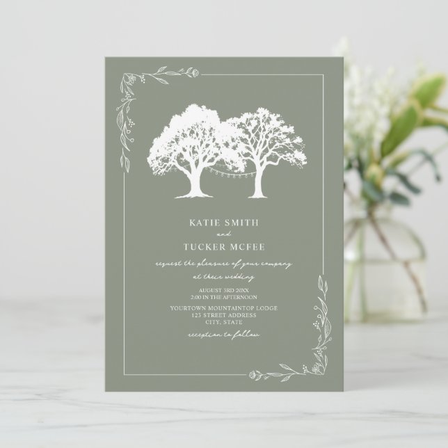 Invitación Luces de Cuerda de Bosque de Arte de Línea Verde S (Anverso de pie)