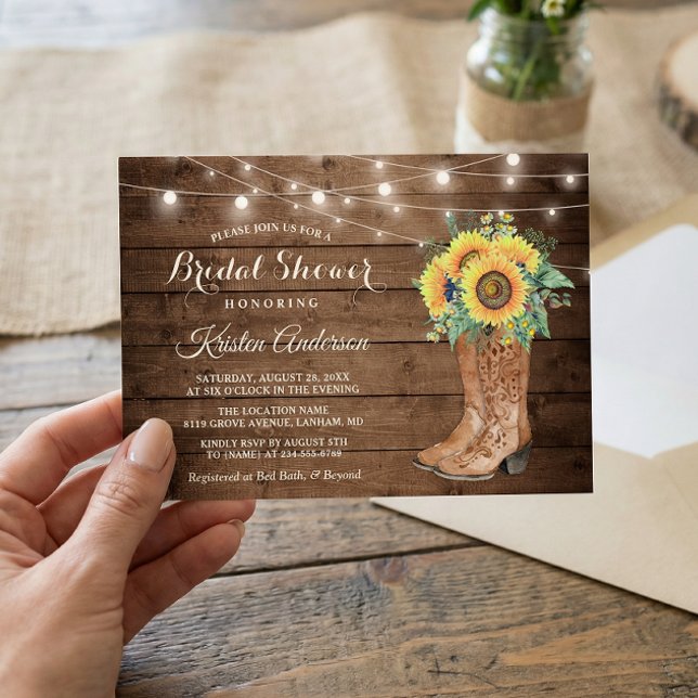 Invitación Luces de Cuerda de Botas Rústicas para Despedida d (Subido por el creador)