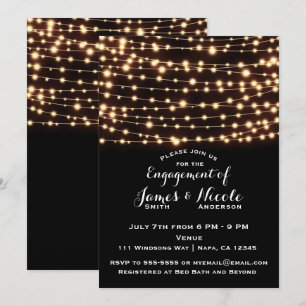 Invitación Luces de Cuerda de Brillo Ámbar Fiesta de Compromi