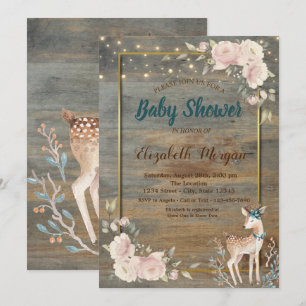 Invitación Luces de cuerda de ciervo, ducha de bebé floral de