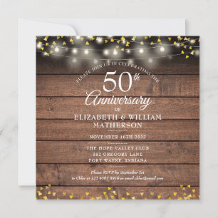 Invitación Luces de Cuerda de Corazones de Oro por el 50 Aniv