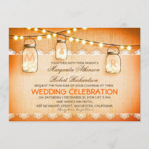 Invitación luces de cuerda de encaje de burlap y boda de alba