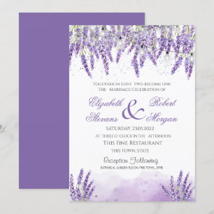 Invitación Luces de Cuerda de Flores de Aquarela Lavanda Boda